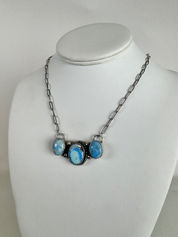 NATIVE HANDMADE GOLDEN HILLS TURQUOISE CLUSTER ADJUSTABLE NECKLACE BY PHILBERT NEZ  (CO 53)