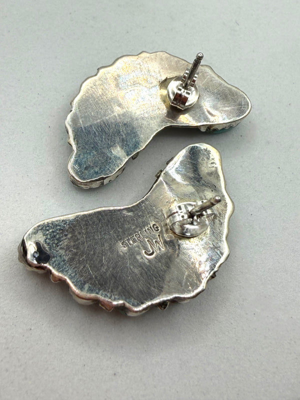DANNY WAUNEKA & J WAUNEKA HALF CLUSTER EARRINGS NATIVE HANDMADE (LA 11)