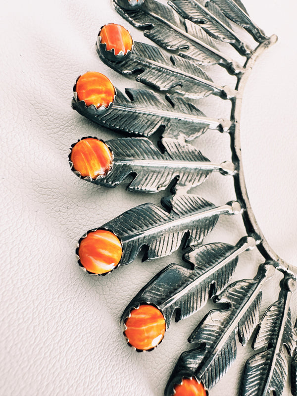 ORANGE SPINY STATEMENT FEATHER EAR HUGGER (LEFT EAR)