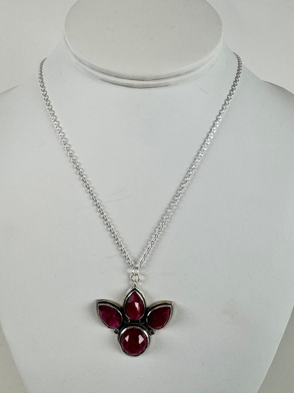 FACETED RUBY PAW PRINT NECKLACE 16-22" (LB 92)