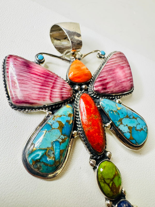 MULTISTONES INLAY DRAGONFLY PENDANT (LB 8)