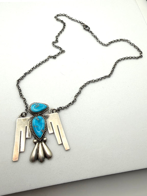 RUSSELL SAM BLUE RIDGE TURQUOISE THUNDERBIRD ADJUSTABLE NECKLACE 20" (NP 20)