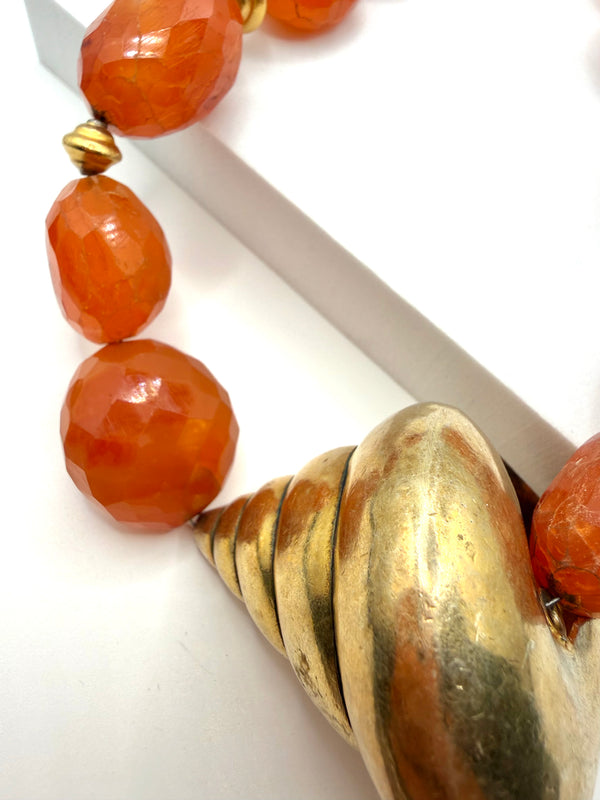 HANDMADE FACETED CARNELIAN SOLID BRASS LAMPWORK NECKLACE 18" (JR 93)