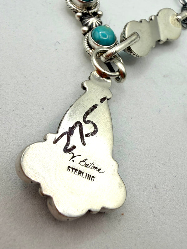 KINGMAN TURQUOISE NATIVE HANDMADE LARIAT NECKLACE BY VINCE BATONE (UP TO 17.5") (NP 8)