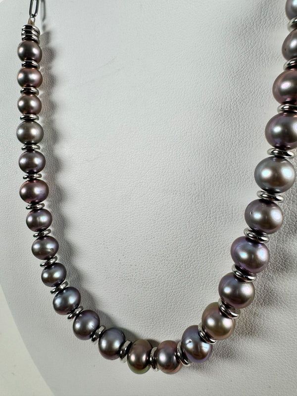 ALL PEACOCK PEARLS PAPERCLIP NECKLACE 16-20" (AH 9)