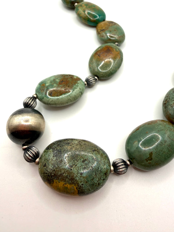 STATEMENT ROYSTON TURQUOISE NAVAJO & FLUTTED PEARLS 20-22" (LL 2)