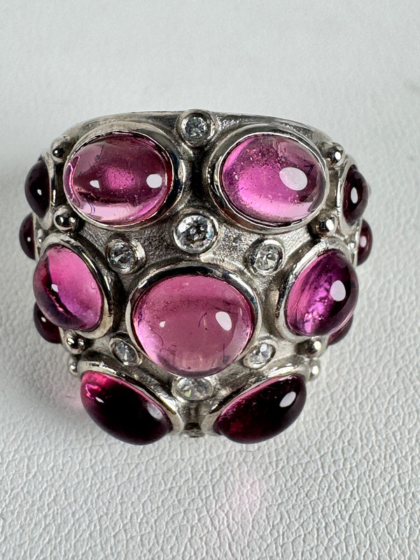AMETHYST CLUSTER & WHITE TOPAZ RING SIZE 8 (MW 306)
