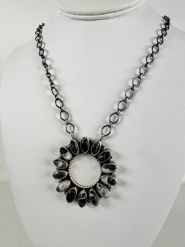 TIMOTHY YAZZIE NAVAJO HANDMADE WHITE BUFFALO TURQUOISE NECKLACE 20" (MW 265)