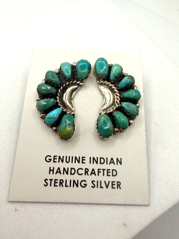 DANNY WAUNEKA & J WAUNEKA HALF CLUSTER EARRINGS NATIVE HANDMADE (LA 11)
