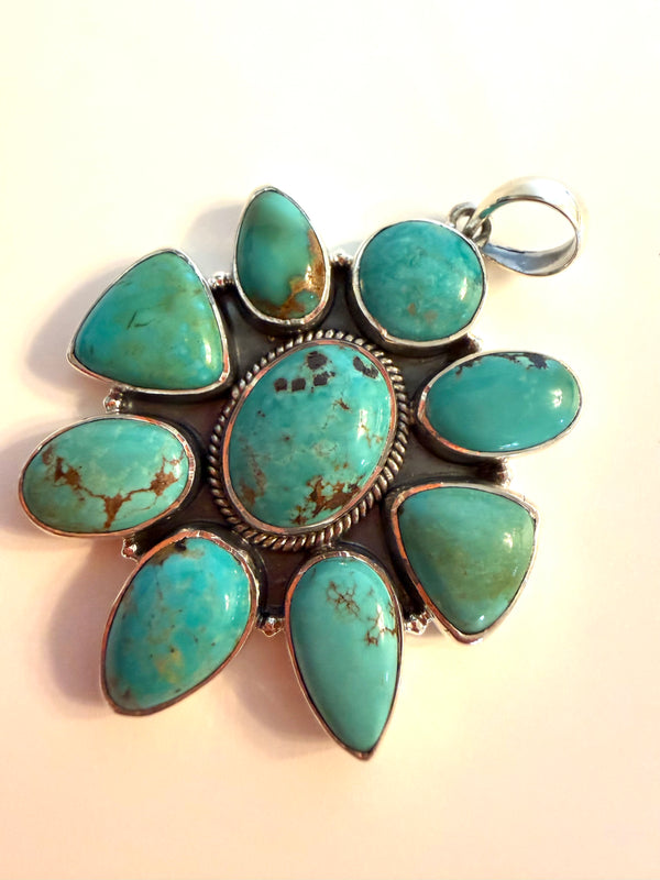 CHUNKY KINGMAN TURQUOISE STERLING SILVER CLUSTER PENDANT (JR 69)