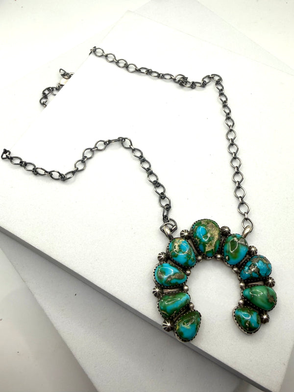 THOMAS PIASSO SONORAN GOLD TURQUOISE CLUSTER NAJA NECKLACE 20" (LA 13)