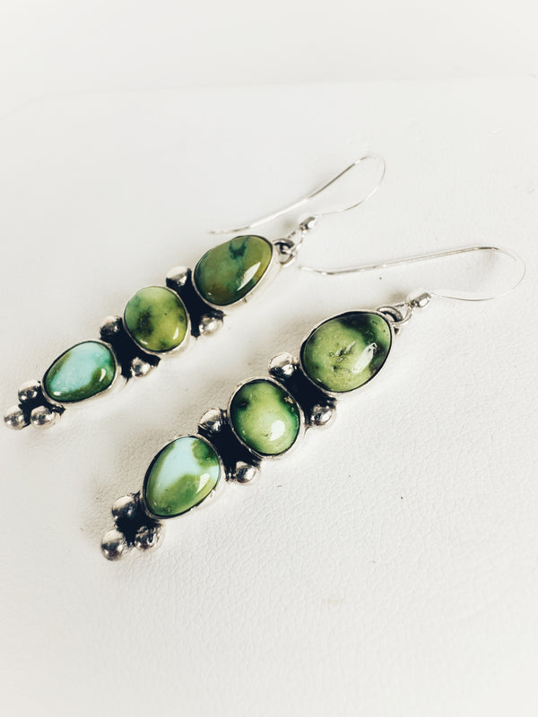 NATIVE HANDMADE SONORAN GOLD TURQUOISE EARRINGS BY L.Y. (LB 61)
