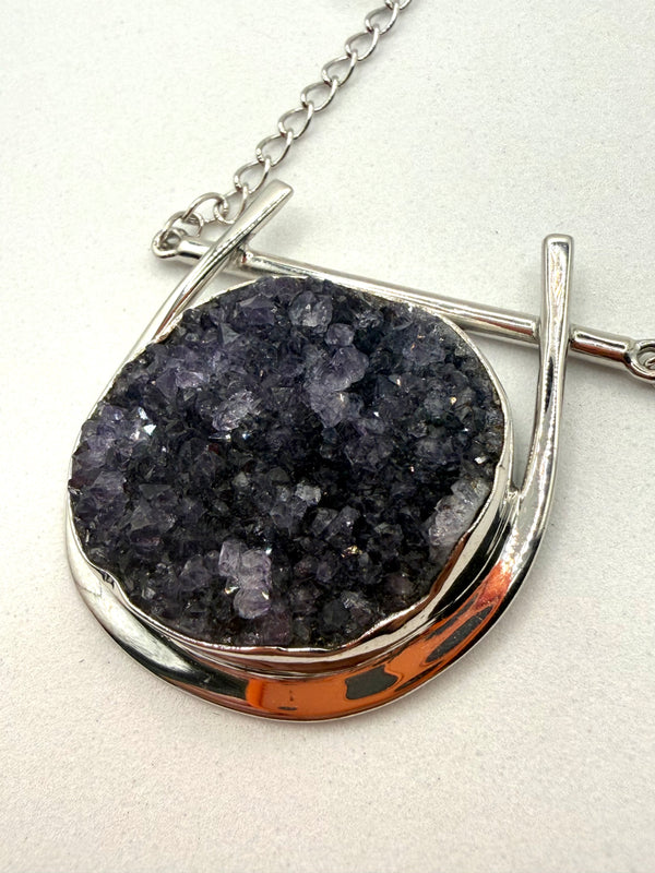 HIGH-POLISHED STERLING SILVER AMETHYST CLUSTER ADJUSTABLE STATEMENT NECKLACE 22" (JR 119)