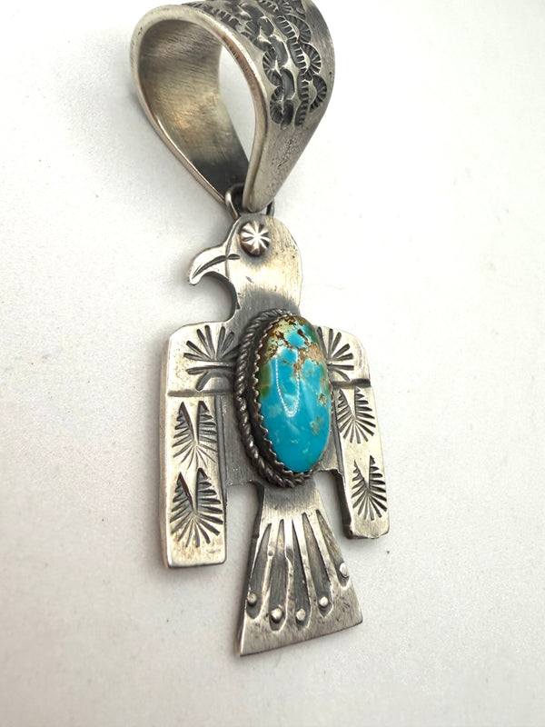 RICHARD YAZZIE SIERRA BELLA TURQUOISE THUNDERBIRD NATIVE HANDMADE PENDANT 3" (LA 21)