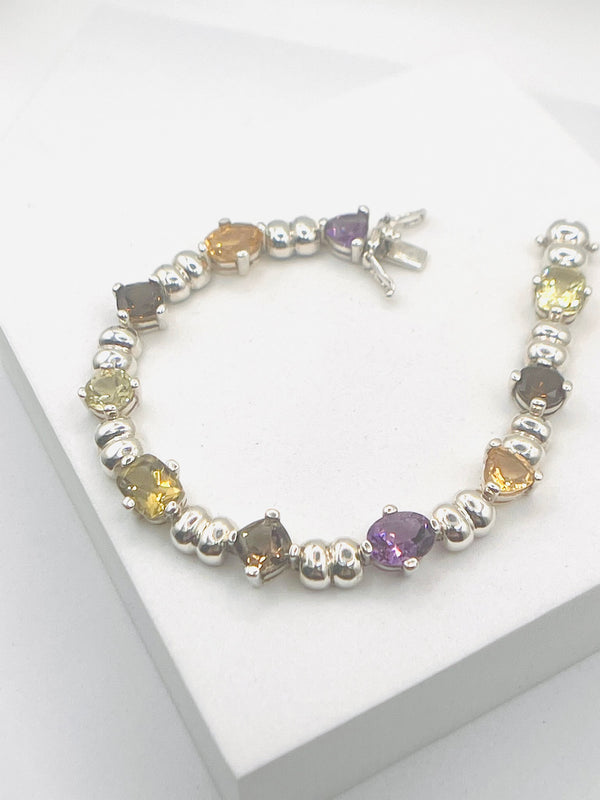 MULTISTONES STERLING SILVER BRACELET 7"(LB 35)
