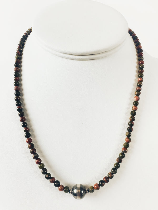 UNAKITE SINGLE NAVAJO PEARL NECKLACE 18"