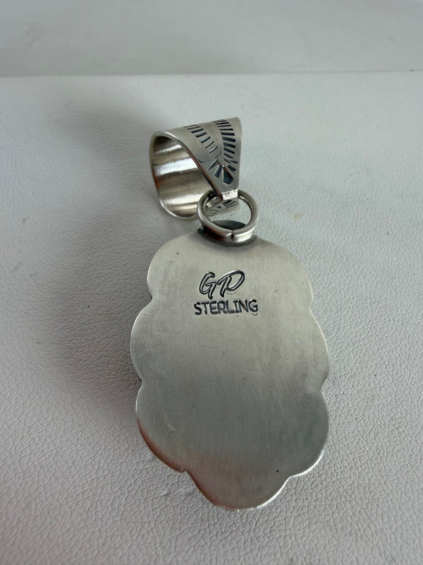 NATIVE HANDMADE WILDHORSE GILBERT PLATERO OVAL PENDANT 2" (JR 61)