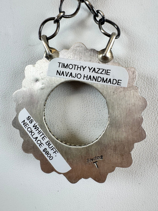 TIMOTHY YAZZIE NAVAJO HANDMADE WHITE BUFFALO TURQUOISE NECKLACE 20" (MW 265)