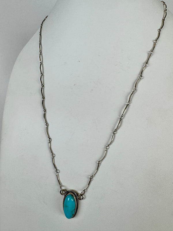 NATIVE HANDMADE KINGMAN TURQUOISE PAPERCLIP LINK CHAIN BY TONY YAZZIE 24" (LN 20)