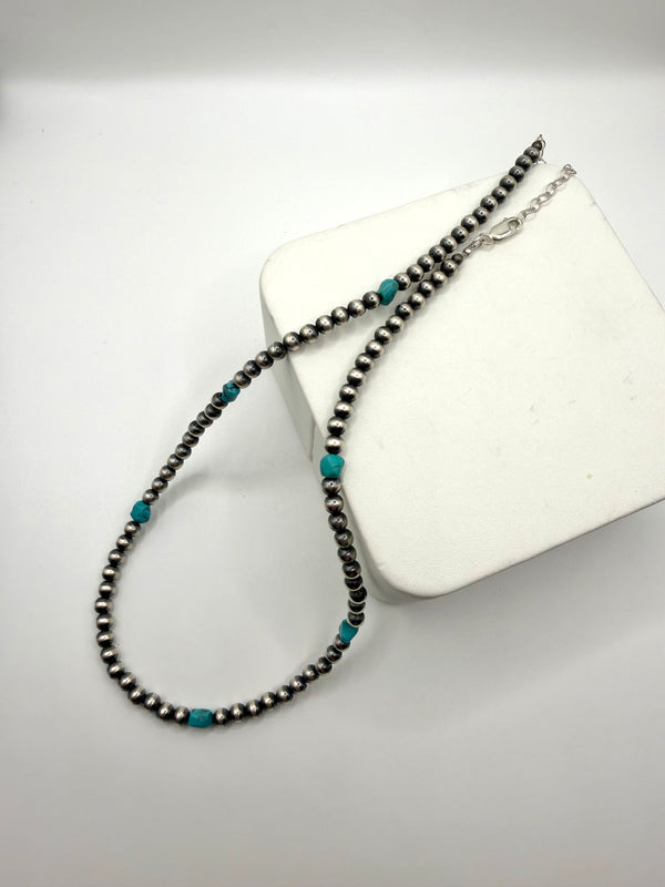 6MM NAVAJO PEARLS & KINGMAN TURQUOISE NECKLACE 16-18" (CO 105)