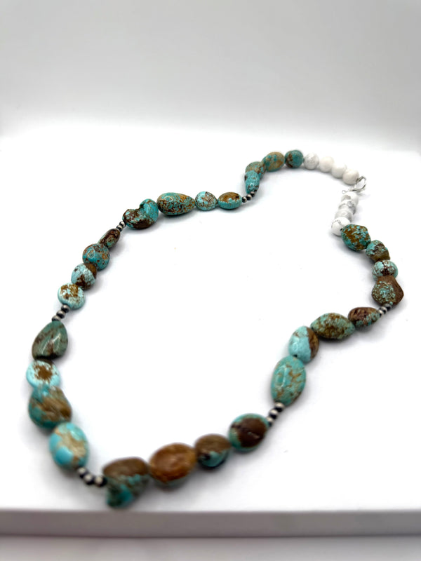 MINE #8 TURQUOISE & NAVAJO PEARLS WITH WHITE HOWLITE NECKLACE 18" (LL 34)