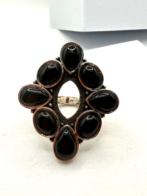 BLACK ONYX STERLING SILVER ADJUSTABLE RING (JR 109)