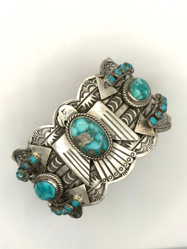 ✨ LUXURY RAFFLE ✨NATIVE HANDMADE MORENCI TURQUOISE THUNDERBIRD CUFF BY CHARLES JOHNSON