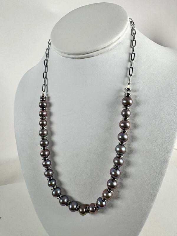 ALL PEACOCK PEARLS PAPERCLIP NECKLACE 16-20" (AH 9)