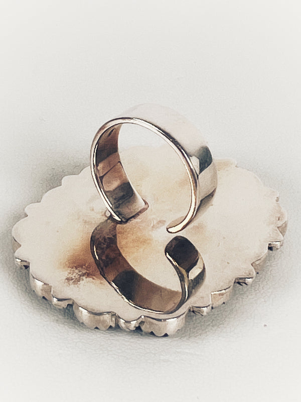 MONTANA AGATE BLACK ONYX ADJUSTABLE RING (MW 163)