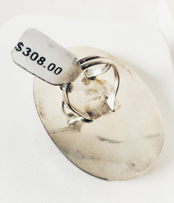 NAVAJO HANDMADE DENDRITIC AGATE STATEMENT OVAL RING SIZE 10 (MW131)