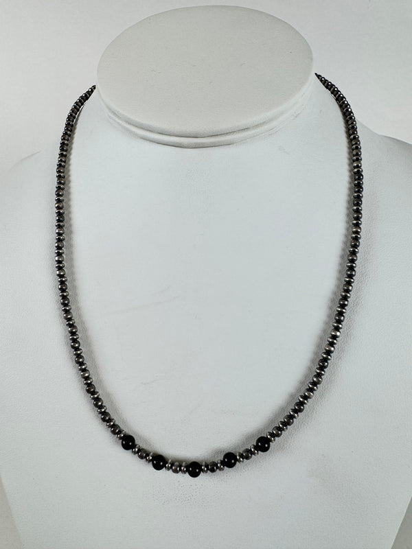 BLACK ONYX NAVAJO & SAUCER PEARLS (3MM) NECKLACE 18-20" (MW 258)