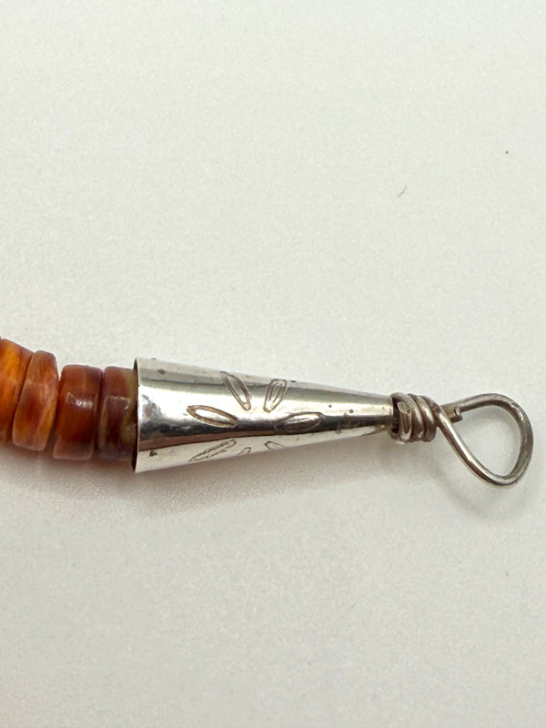 ORANGE SPINY OYSTER & KINGMAN TURQUOISE DISCS NECKLACE 23" (MK 9)