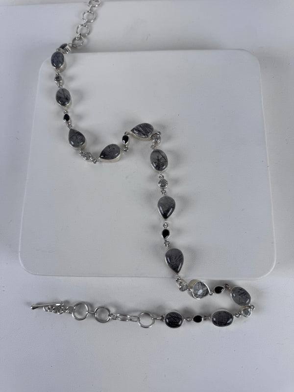 BLACK RUTILATED QUARTZ NECKLACE 18-22" (MW 296)