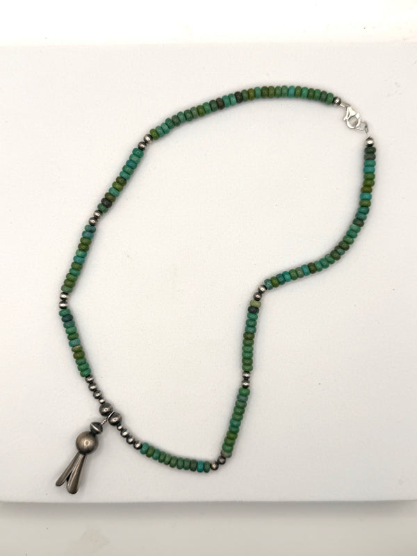 PIXIE TURQUOISE NAVAJO PEARLS BLOSSOM NECKLACE 18" (TC 1)
