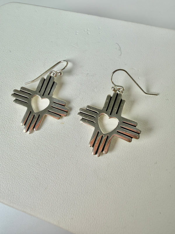 NATIVE HANDMADE ZIA HEARTS FISHHOOK EARRINGS (LN 42)