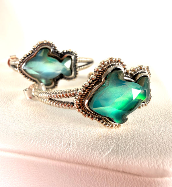 FACETED FIRE OPAL HESPERA FISH HOOP EARRINGS (AWO 3)