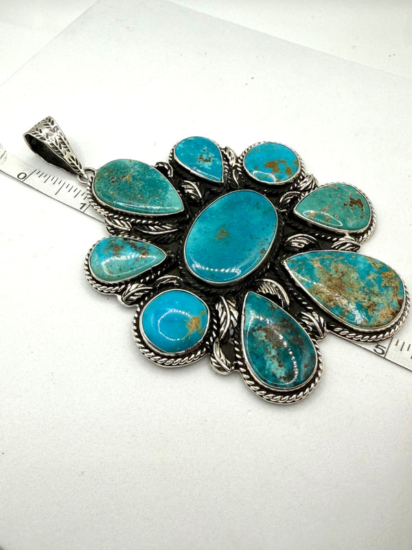 JESUS VEGA MULTITURQUOISE GIANT CLUSTER NATIVE HANDMADE STATEMENT PENDANT 5" (LL 26)