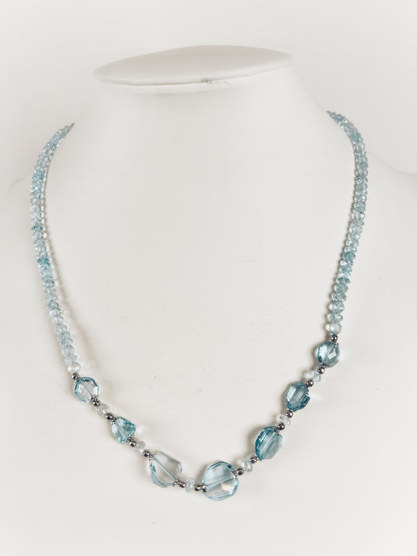 AQUAMARINE & SKY BLUE TOPAZ BEADED NECKLACE 18-20" (AW17)