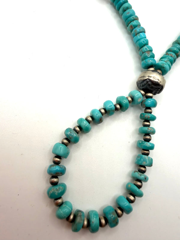 BLUE BIRD TURQUOISE & NAVAJO/SAUCER PEARLS BEADED JOCLA NECKLACE 18-20" (LL 8)