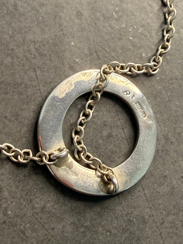 NATIVE HANDMADE STERLING SILVER OPEN CIRCLE NECKLACE STAMPED B.S. 18" (LB 23)