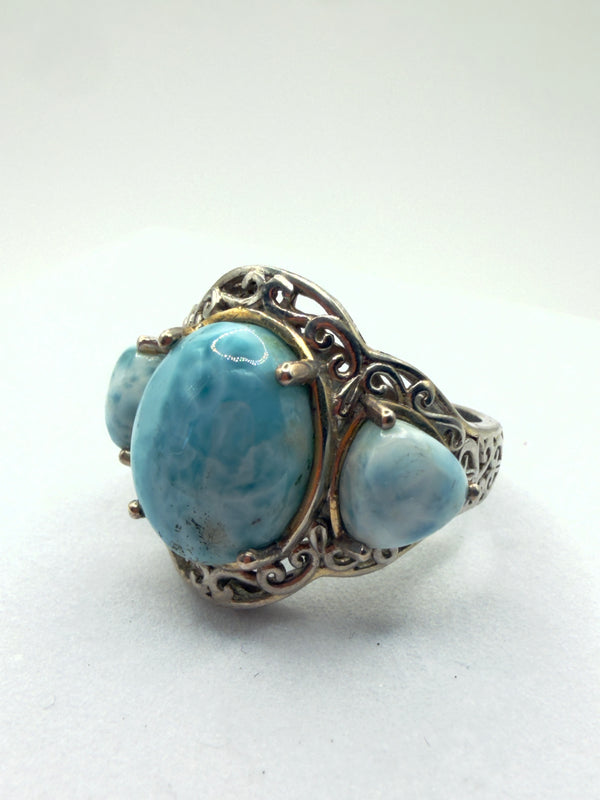 DOMINICAN LARIMAR CLUSTER STATEMENT SS RING SIZE 11 (LL 18)