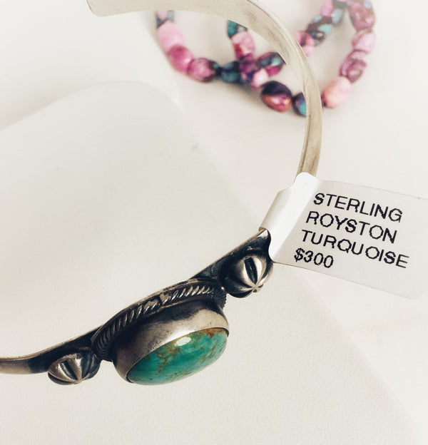 ANTIONETTE LARGO NAVAJO HANDMADE ROYSTON TURQUOISE ADJUSTABLE CUFF