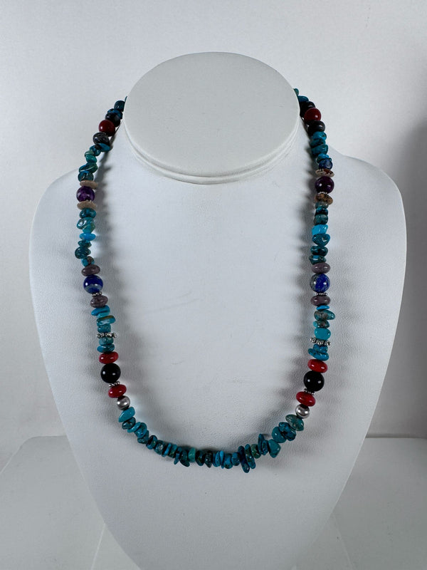 MULTISTONES TURQUOISE BEADED NECKLACE 18" (MW 275)