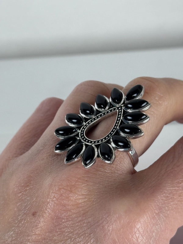 BLACK ONYX CLUSTER RING ADJUSTABLE BY TRB (MW 272)