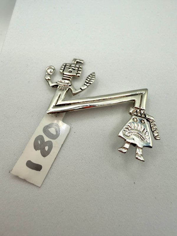 NATIVE HANDMADE STERLING SILVER KACHINA-STYLE CEREMONIAL DANCER STORY-TELLING BROOCH BY ALFRED MARTINEZ (RN 21)