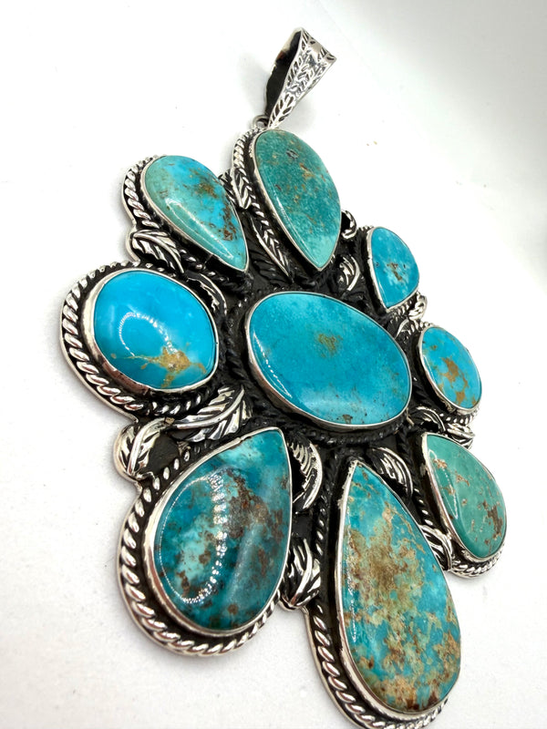 JESUS VEGA MULTITURQUOISE GIANT CLUSTER NATIVE HANDMADE STATEMENT PENDANT 5" (LL 26)