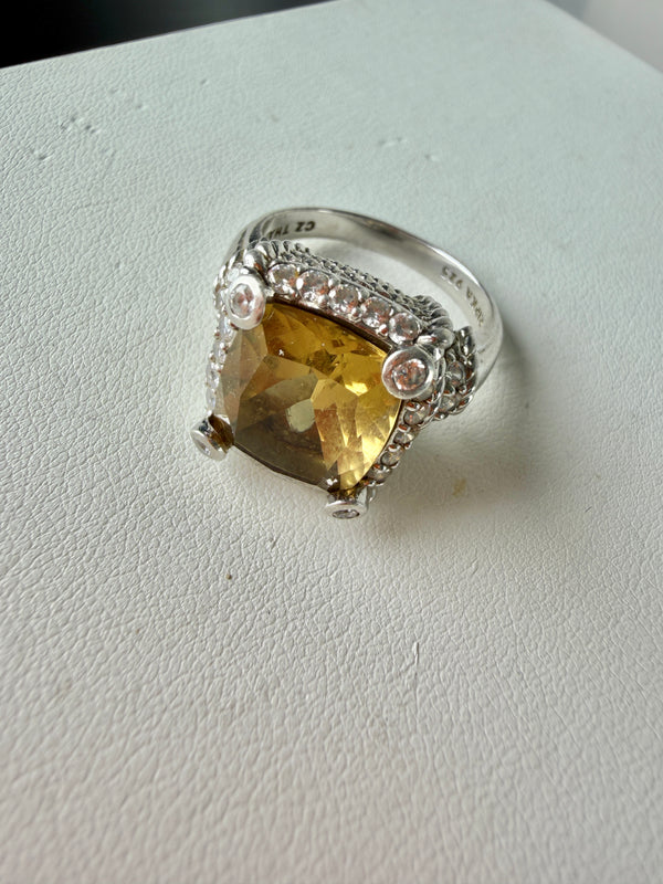 VINTAGE JUDITH RIPKA CUSHION CUT CITRINE RING 925 STERLING SIZE 11 (LN 44)