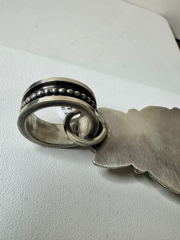 NATIVE HANDMADE STORMY MOUNTAIN TURQUOISE STATEMENT PENDANT BY TONY YAZZIE 4" (NEVER WORN)(LB 13)