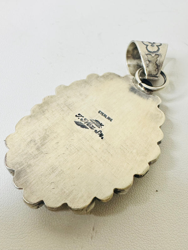 NATIVE HANDMADE STORMY MOUNTAIN TURQUOISE STATEMENT PENDANT BY TONY YAZZIE 4" (NEVER WORN)(LB 13)