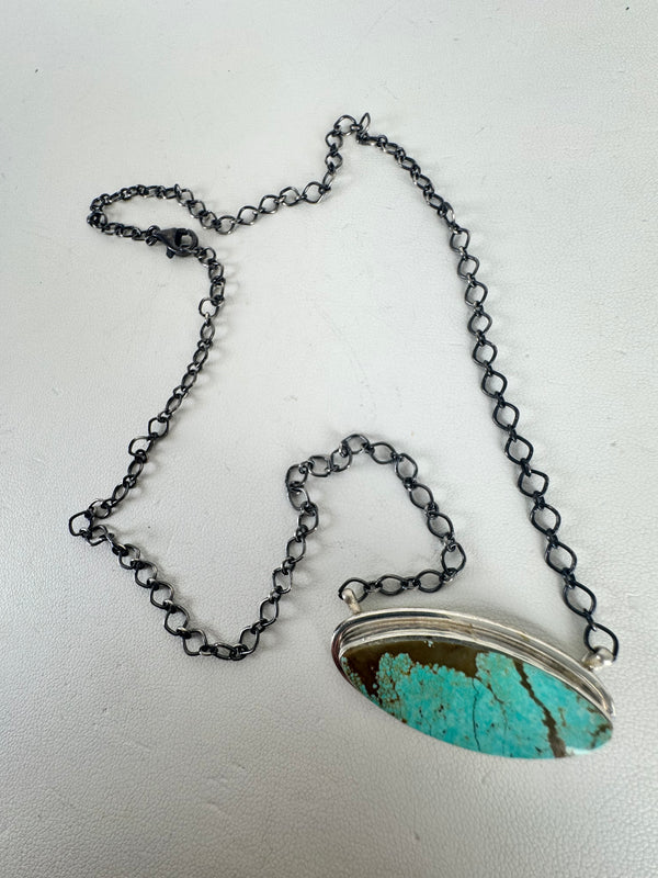 NATIVE HANDMADE MINE 8 TURQUOISE ADJUSTABLE NECKLACE STAMPED S.F. (CO 58)